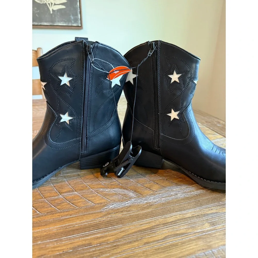 NEW Wonder Nation Kids Black Star West Western Cowboy Boots 6 Cowgirl Rodeo Kids